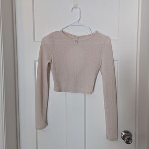 2 Cute Cream Long Sleeve Crop Top